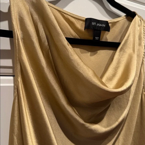 St. John Liquid Silk Gold Satin Shell Cowl Neck Top - Picture 3 of 6